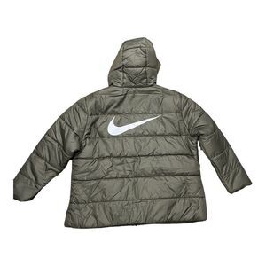 Nike Coat‎ Women’s 1X Green Puffer Back Center Swoosh Therma Fit Hoodie Full Zip
